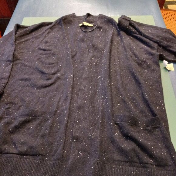 Loft XL Black/White Speckles Long Sleeve Front Pockets Sweater Cottagecore - Picture 1 of 6